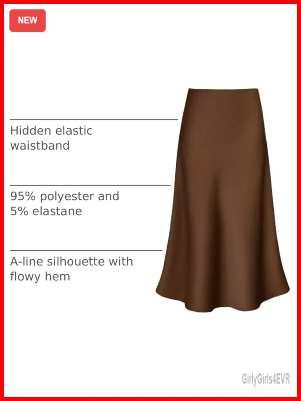 Satin Midi Skirt High Waisted A Line Flowy Hem